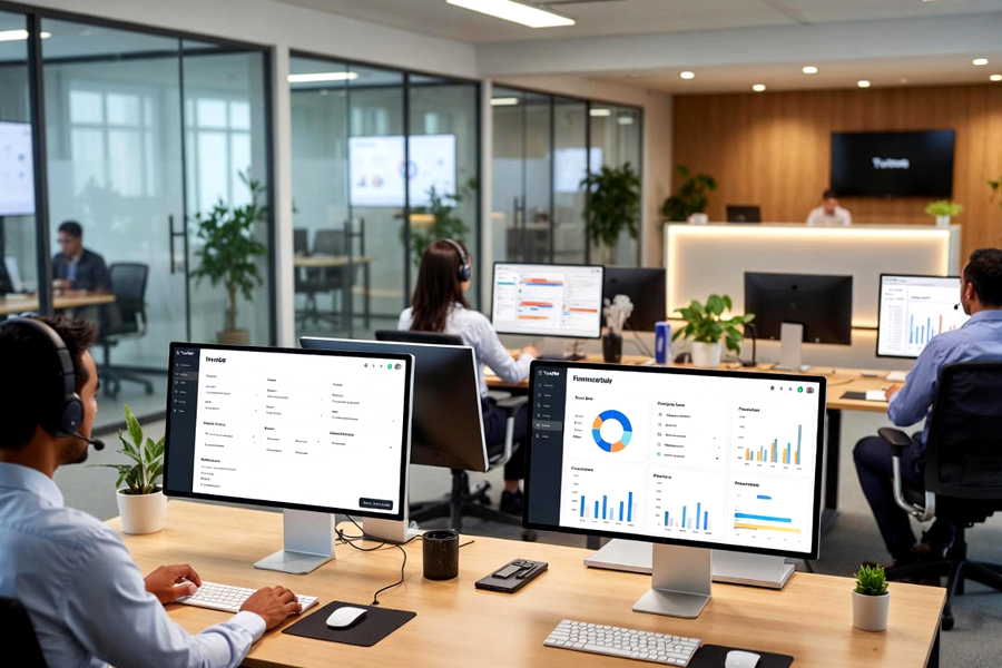 Team collaborating in a modern office